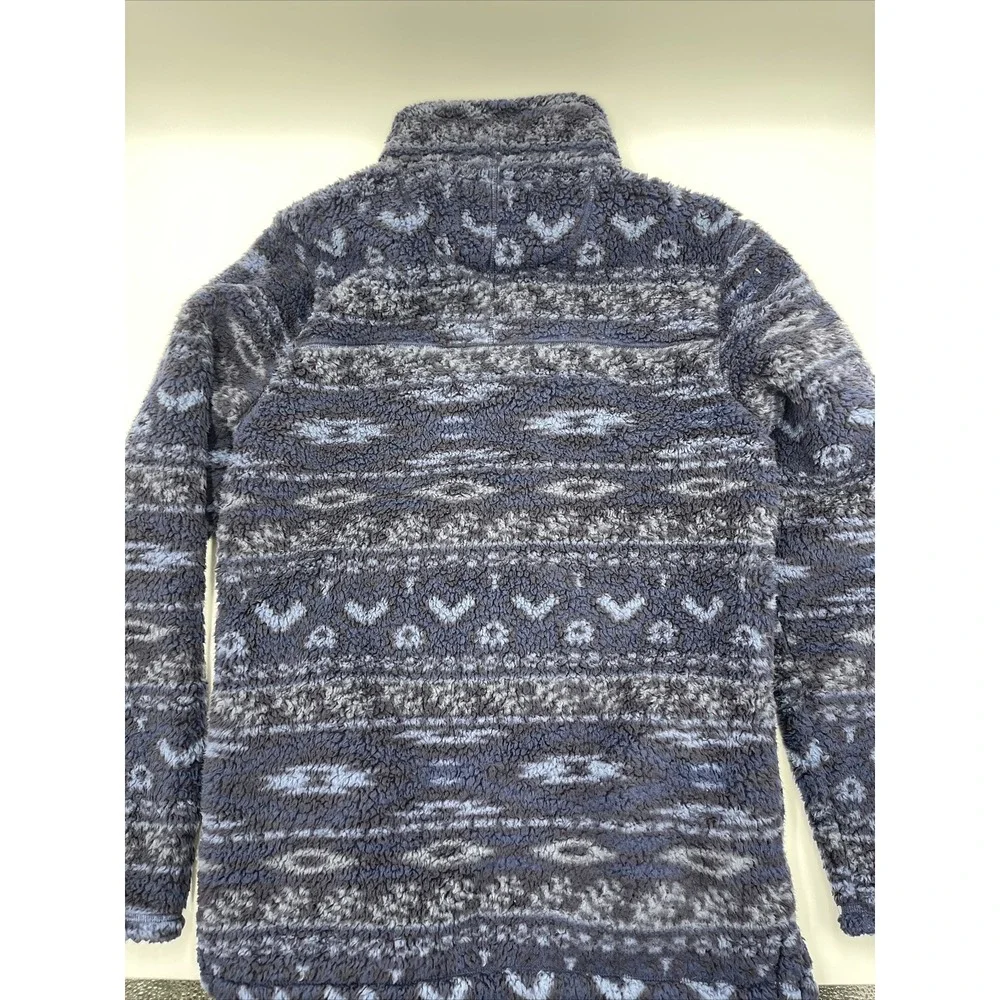 Alpine Sherpa Men's Blue Aztec Print Fuzzy Jacket‎ Size Small #C436